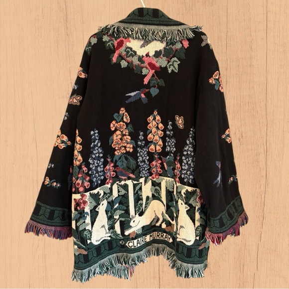 Vintage Claire Murray tapestry throw blanket sweater with fringe - Picture 5 of 9